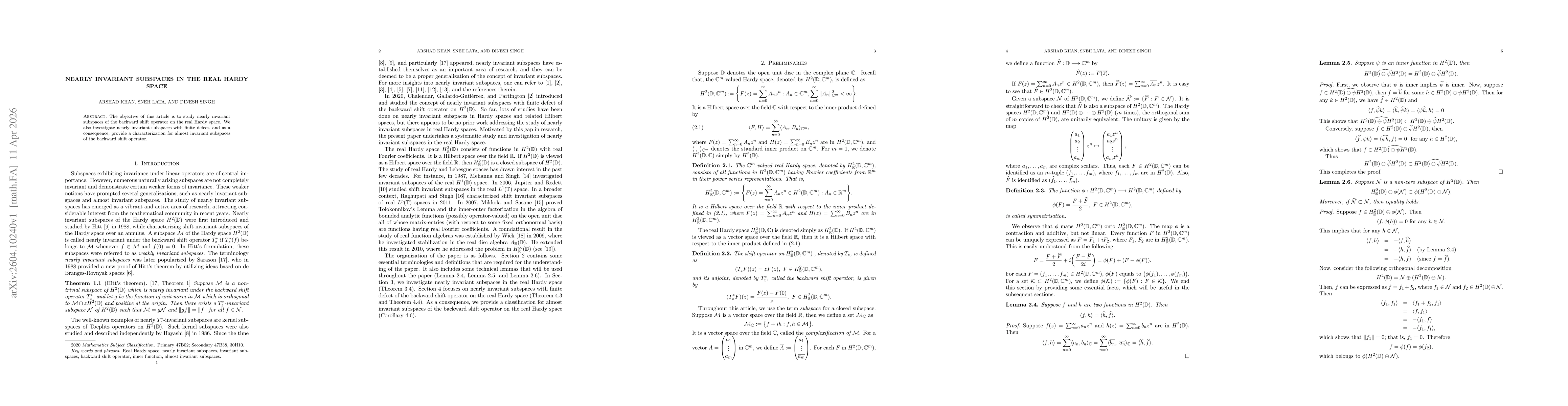 Thumbnail for Nearly invariant subspaces in the real Hardy space