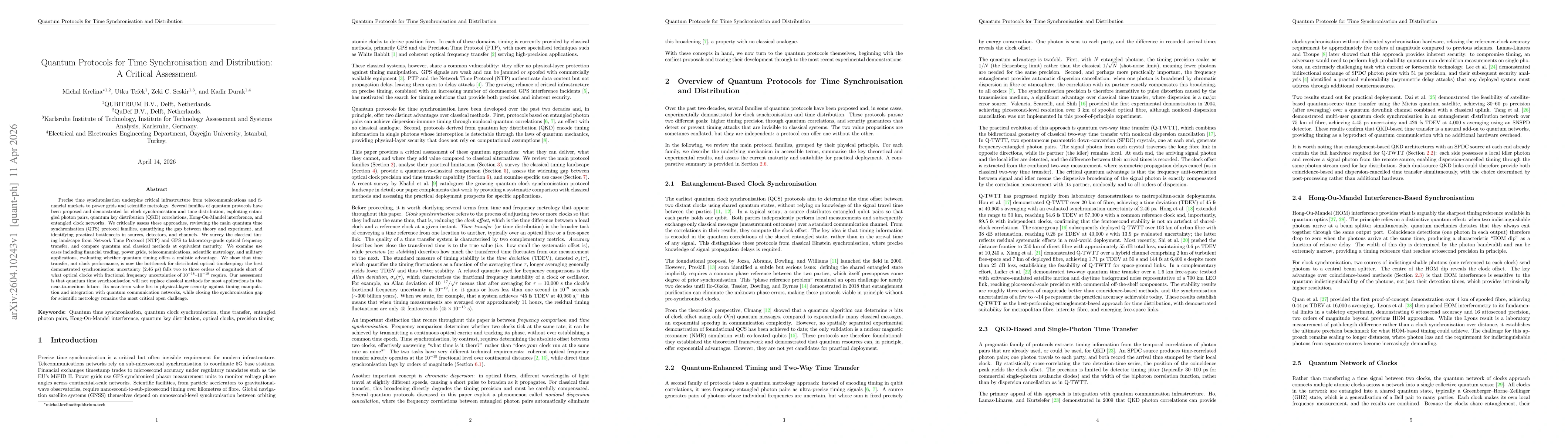 Thumbnail for Quantum Protocols for Time Synchronisation and Distribution: A Critical Assessment