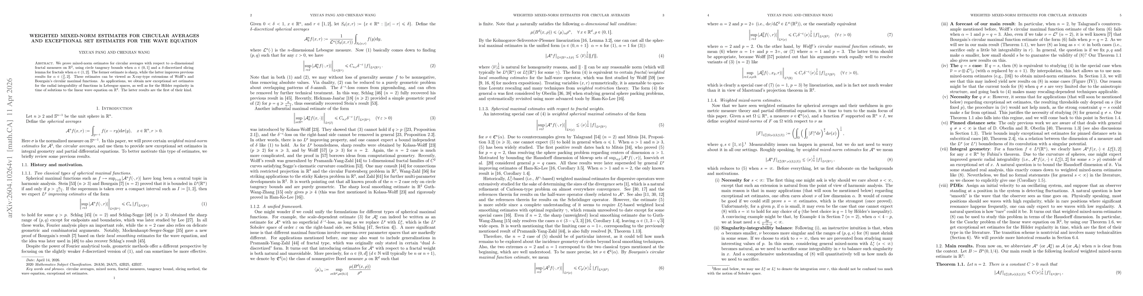 Thumbnail for Weighted mixed-norm estimates for circular averages and exceptional set estimates for the wave equation