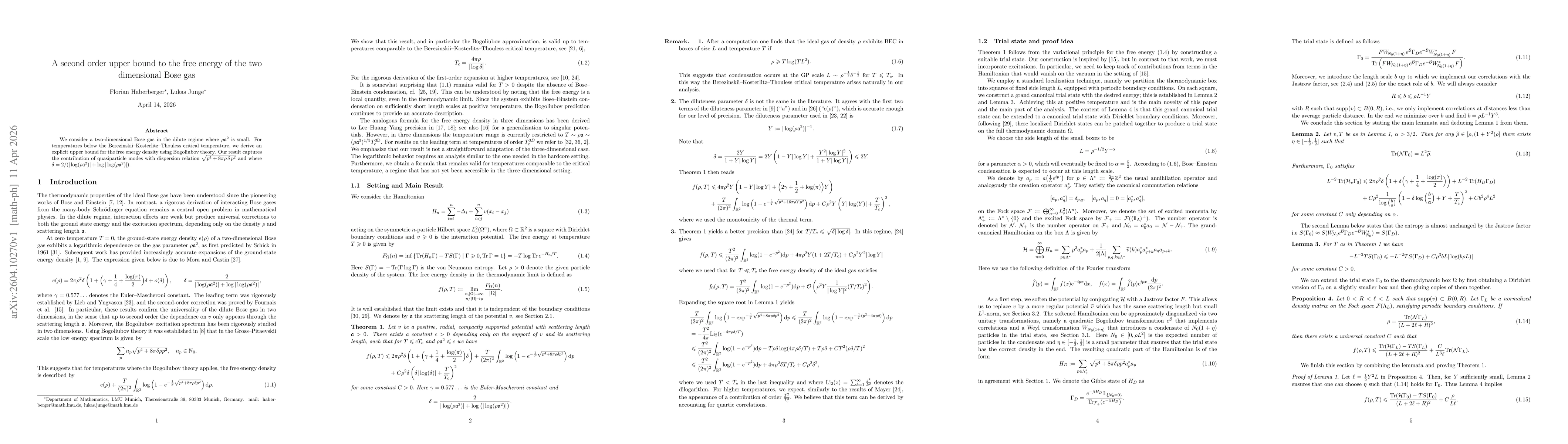 Thumbnail for A second order upper bound to the free energy of the two dimensional Bose gas