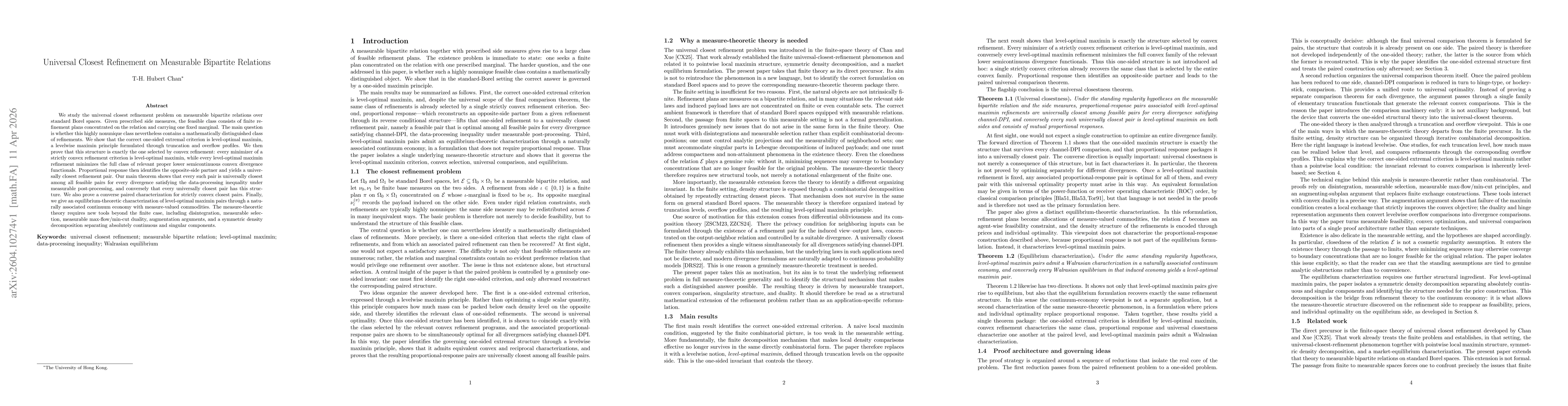 Thumbnail for Universal Closest Refinement on Measurable Bipartite Relations