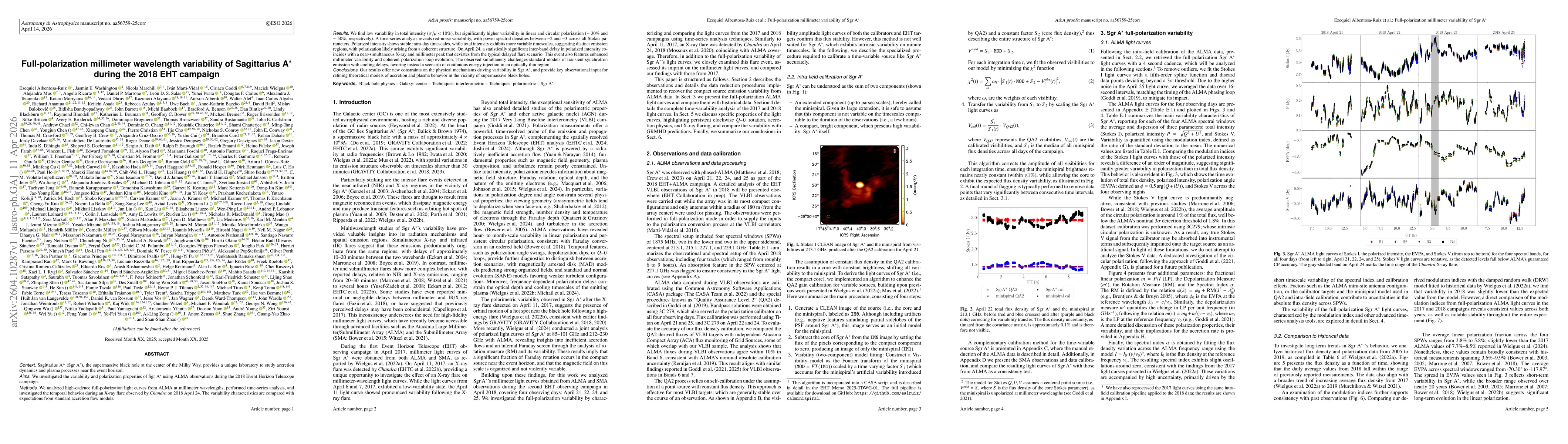 Thumbnail for Full-polarization millimeter wavelength variability of Sagittarius A* during the 2018 EHT campaign