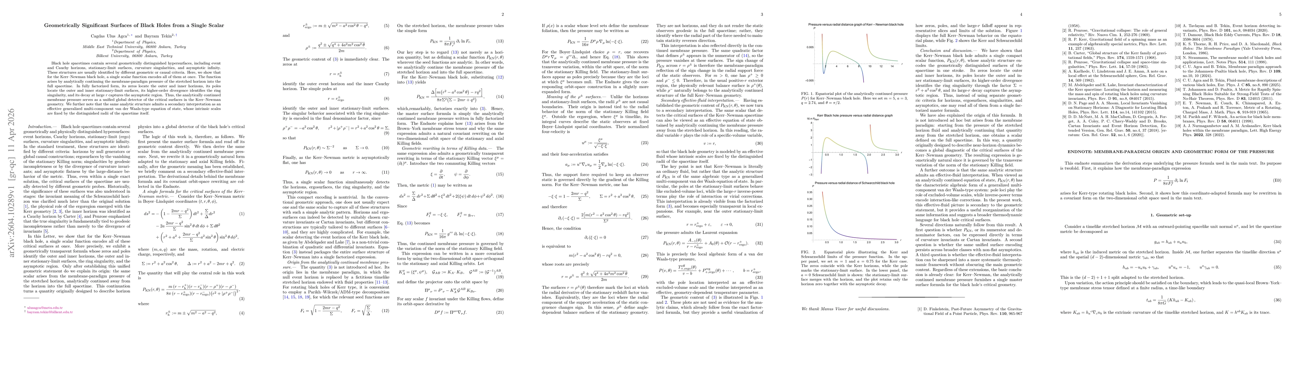 Thumbnail for Geometrically Significant Surfaces of Black Holes from a Single Scalar