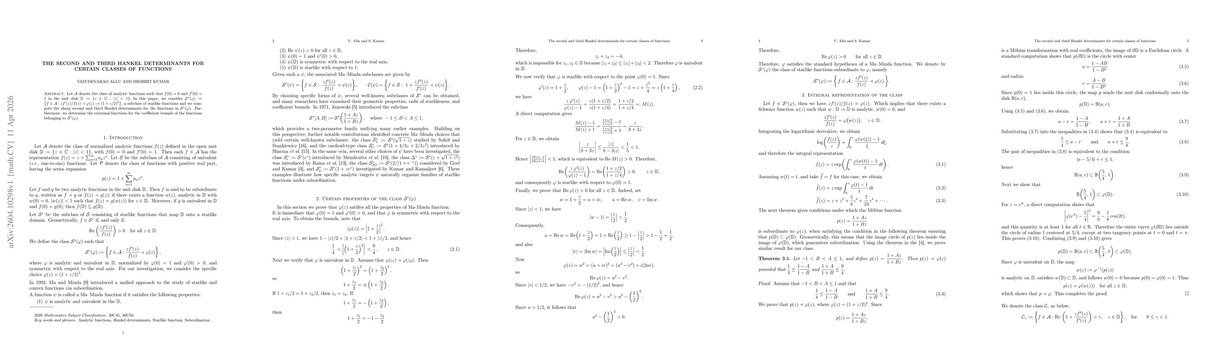 Thumbnail for The second and third Hankel determinants for certain classes of functions