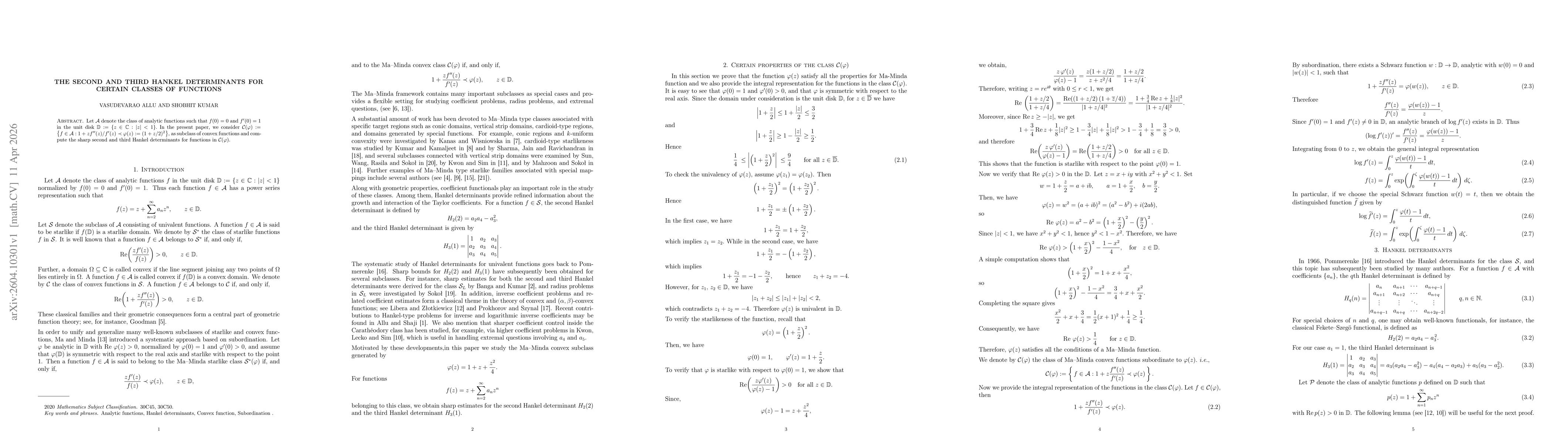 Thumbnail for The second and third Hankel determinants for certain convex subclass of functions