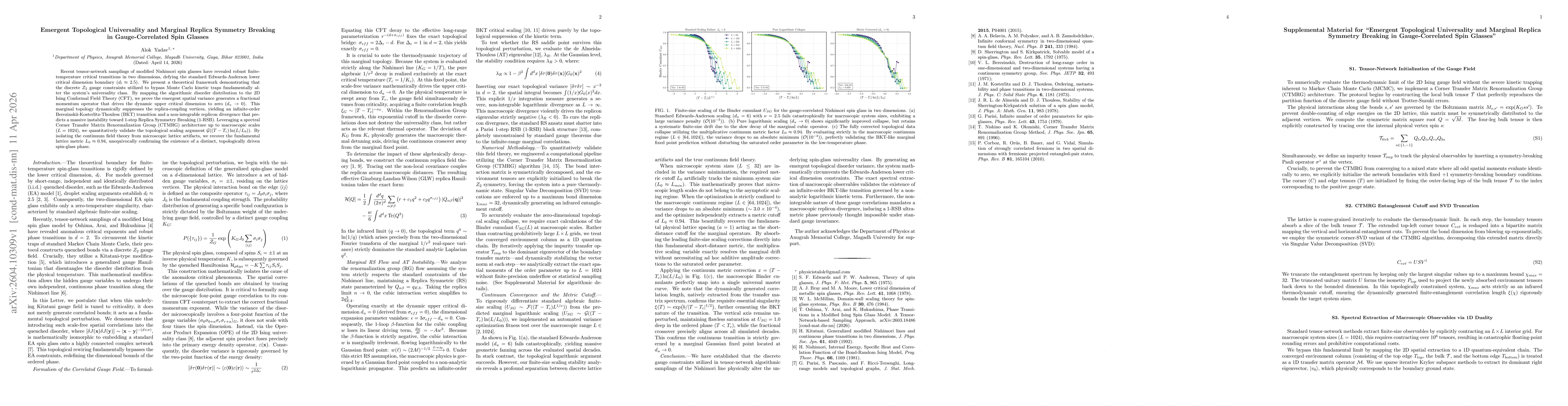 Thumbnail for Emergent Topological Universality and Marginal Replica Symmetry Breaking in Gauge-Correlated Spin Glasses
