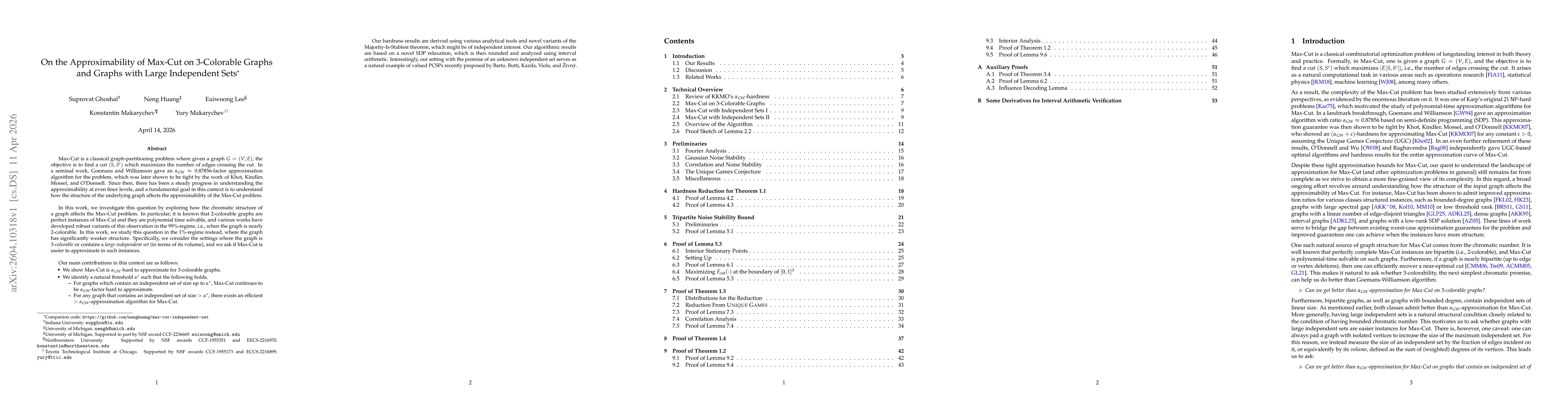 Thumbnail for On the Approximability of Max-Cut on 3-Colorable Graphs and Graphs with Large Independent Sets
