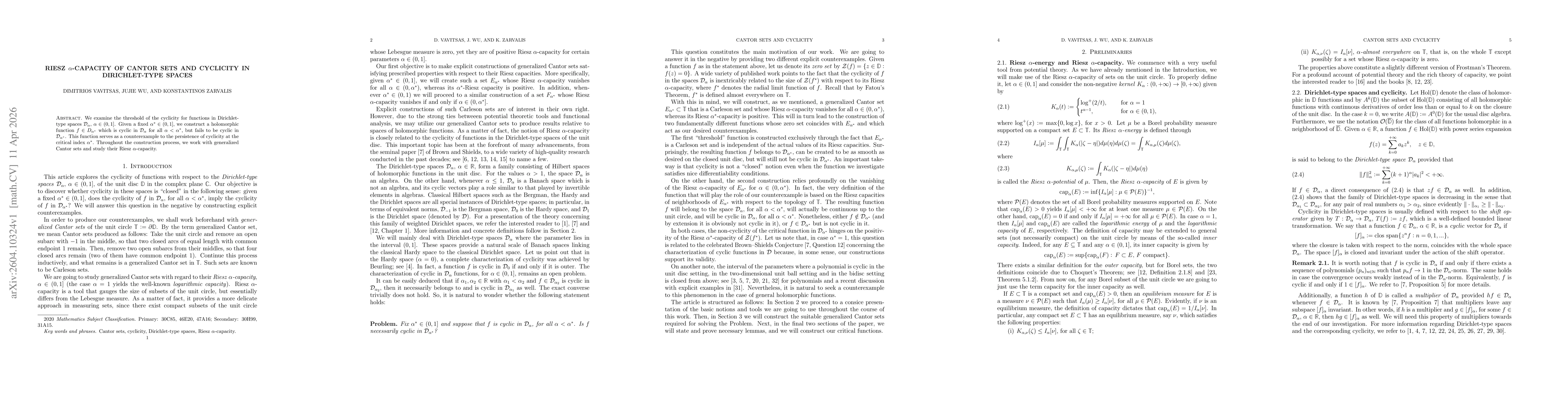 Thumbnail for Riesz $α$-capacity of Cantor sets and cyclicity in Dirichlet-type spaces