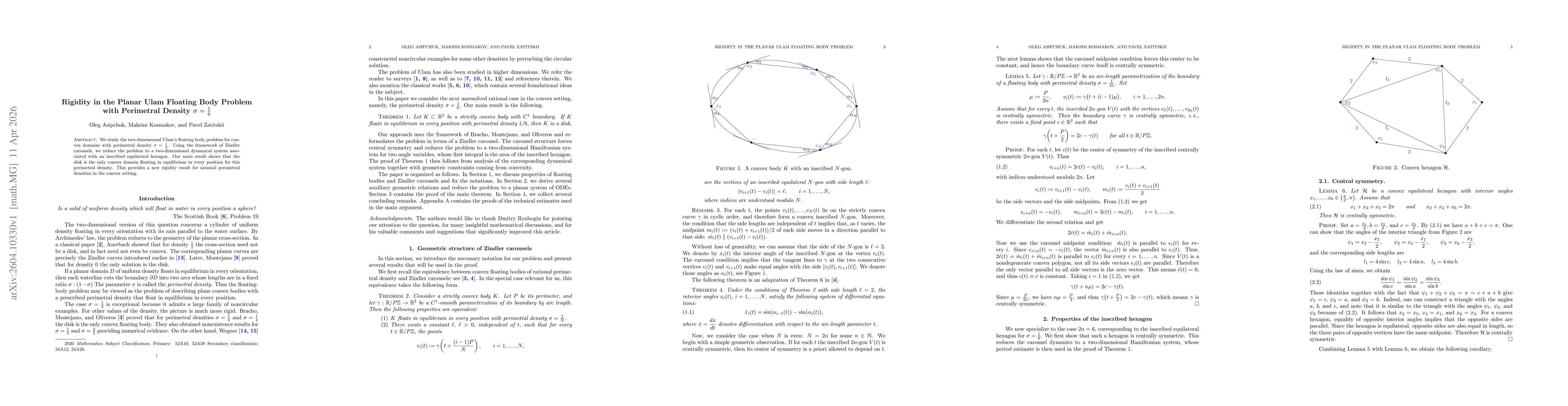Thumbnail for Rigidity in the Planar Ulam Floating Body Problem with perimetral density $σ=\tfrac16$