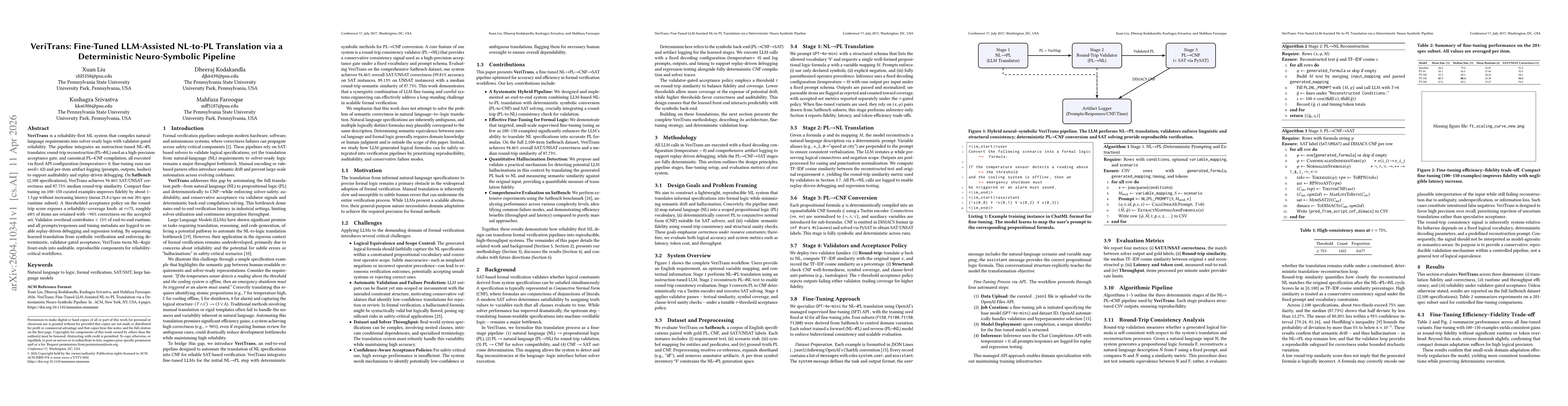 Thumbnail for VeriTrans: Fine-Tuned LLM-Assisted NL-to-PL Translation via a Deterministic Neuro-Symbolic Pipeline