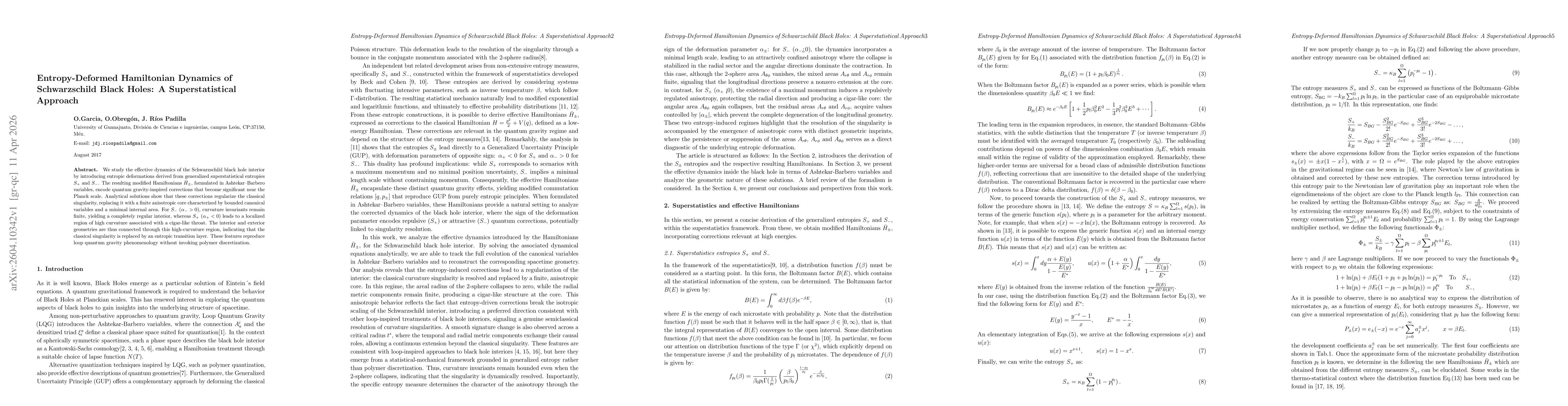 Thumbnail for Entropy-Deformed Hamiltonian Dynamics of Schwarzschild Black Holes: A Superstatistical Approach