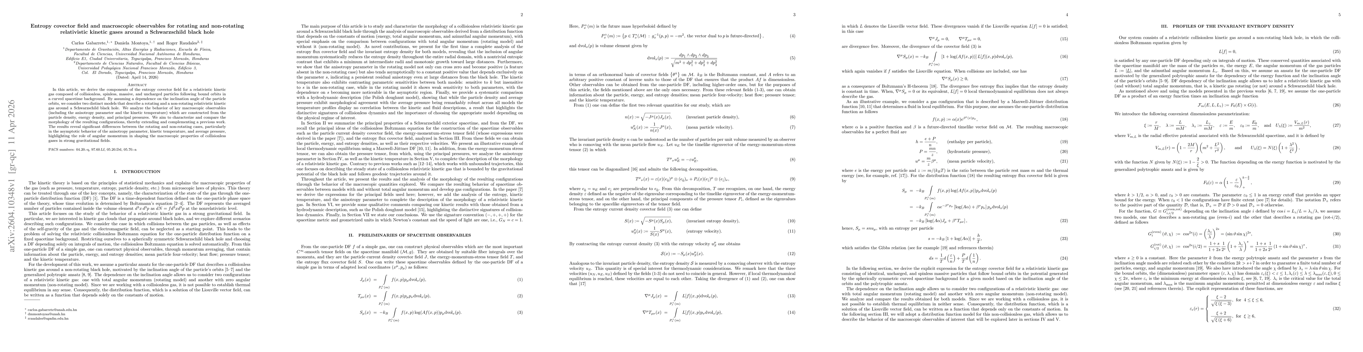 Thumbnail for Entropy covector field and macroscopic observables for rotating and non-rotating relativistic kinetic gases around a Schwarzschild black hole