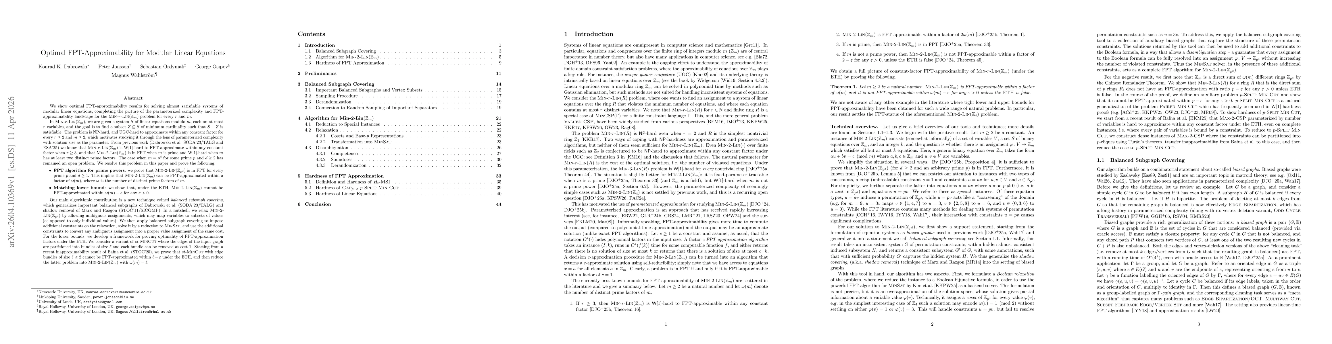 Thumbnail for Optimal FPT-Approximability for Modular Linear Equations