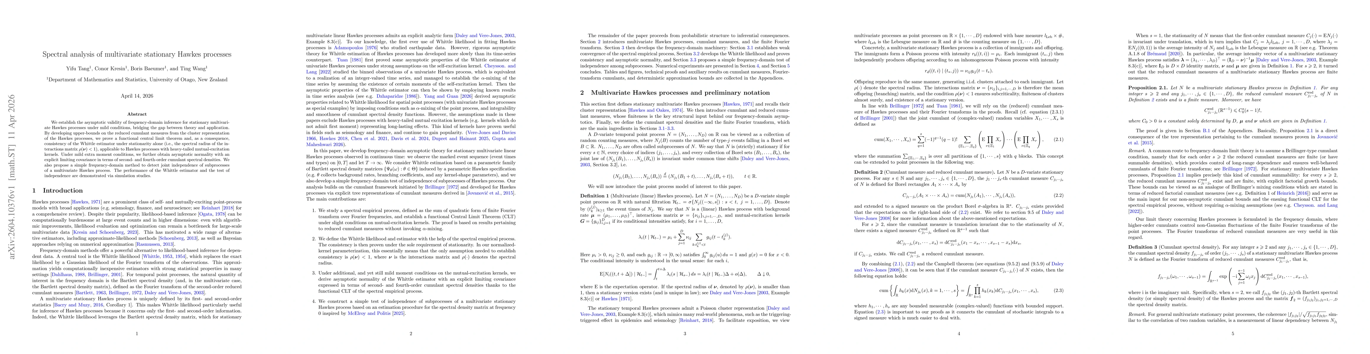 Thumbnail for Spectral analysis of multivariate stationary Hawkes processes