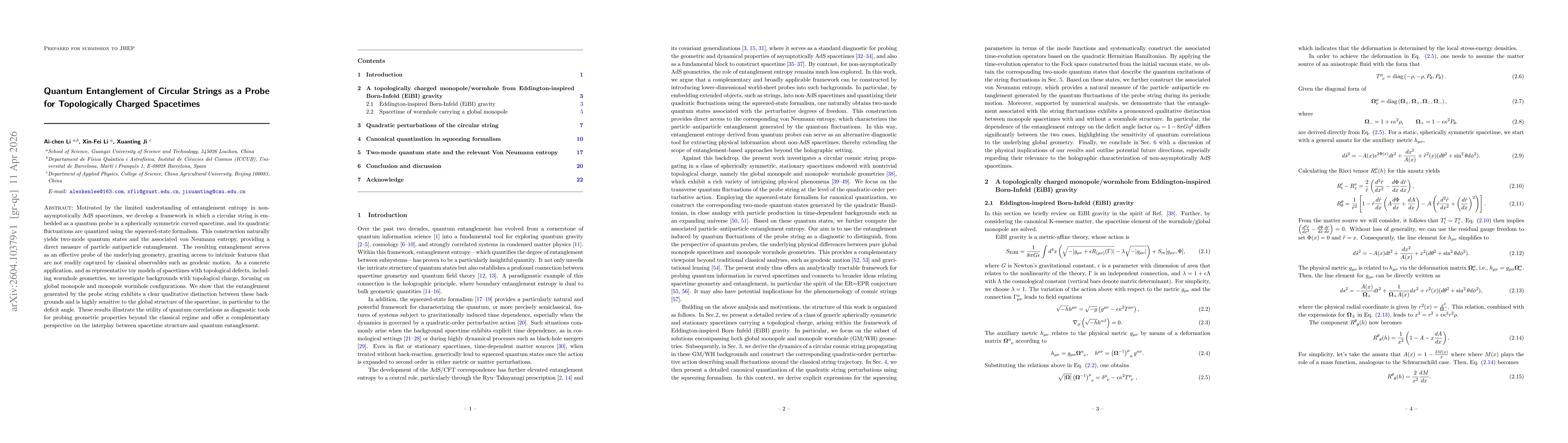 Thumbnail for Quantum Entanglement of Circular Strings as a Probe for Topologically Charged Spacetimes