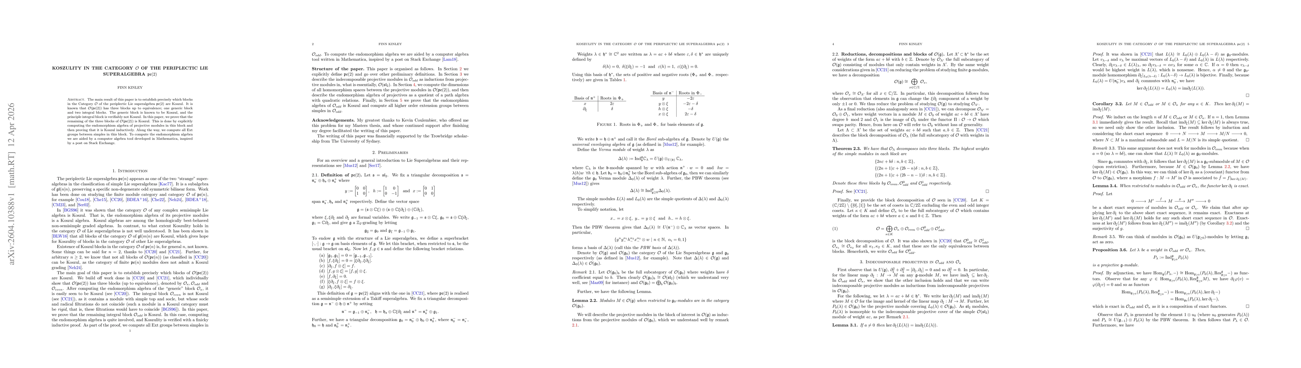 Thumbnail for Koszulity in the category $\mathcal{O}$ of the periplectic Lie Superalgebra $\mathfrak{pe}(2)$