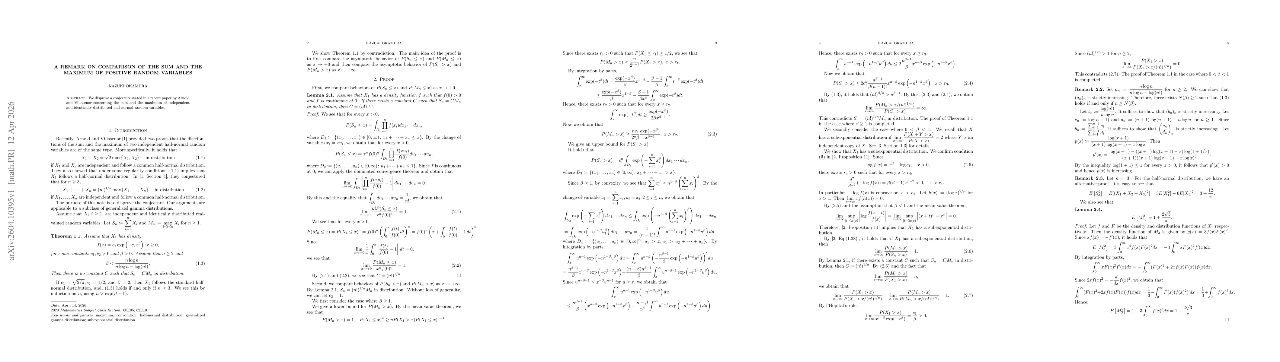 Thumbnail for A remark on comparison of the sum and the maximum of positive random variables