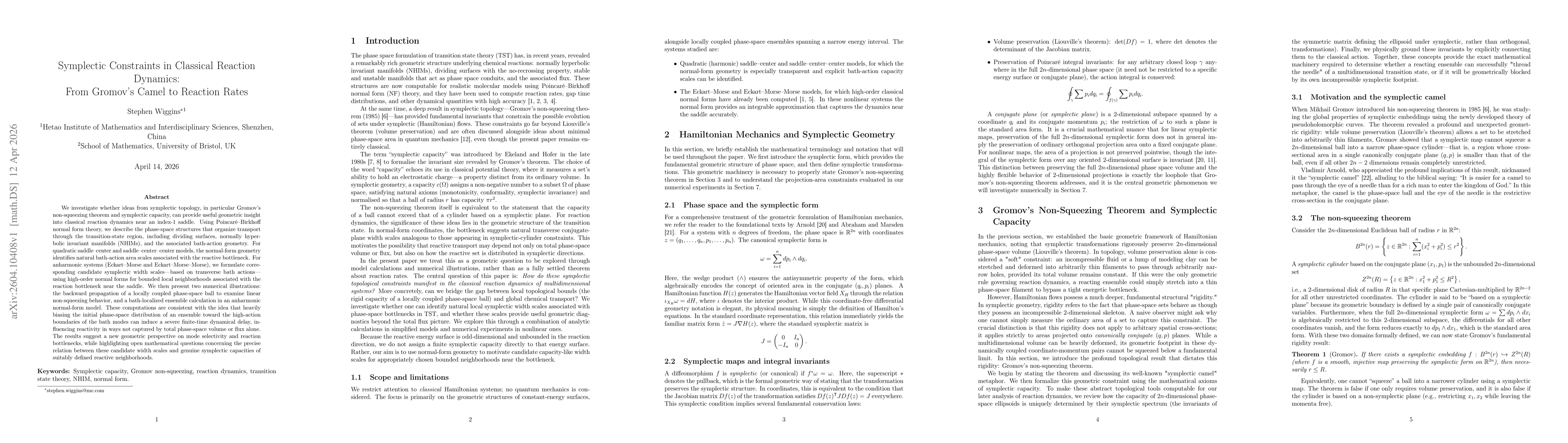 Thumbnail for Symplectic Constraints in Classical Reaction Dynamics: From Gromov's Camel to Reaction Rates