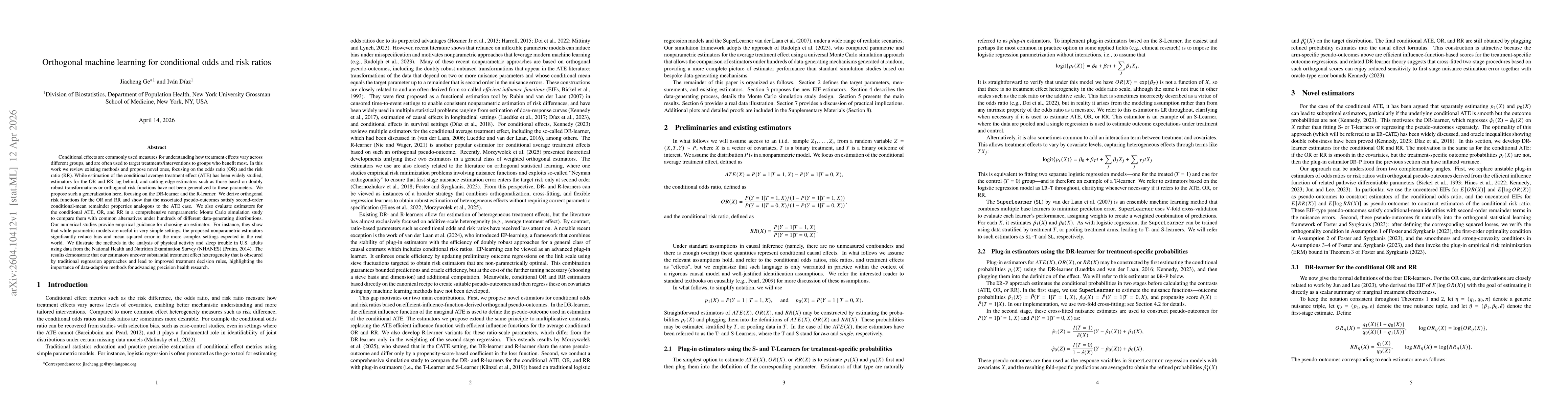 Thumbnail for Orthogonal machine learning for conditional odds and risk ratios