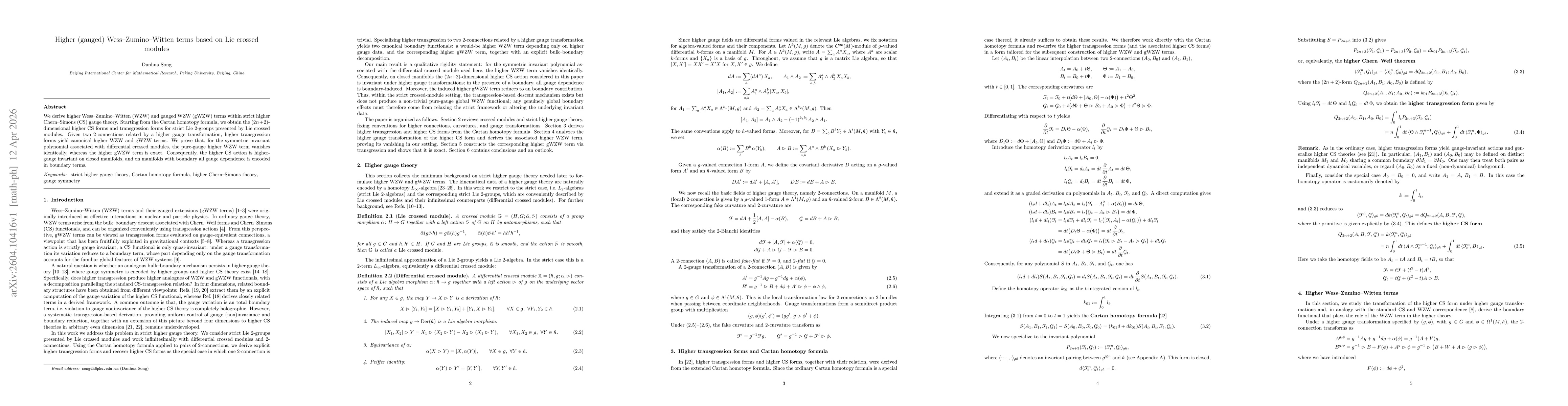 Thumbnail for Higher (gauged) Wess--Zumino--Witten terms based on Lie crossed modules