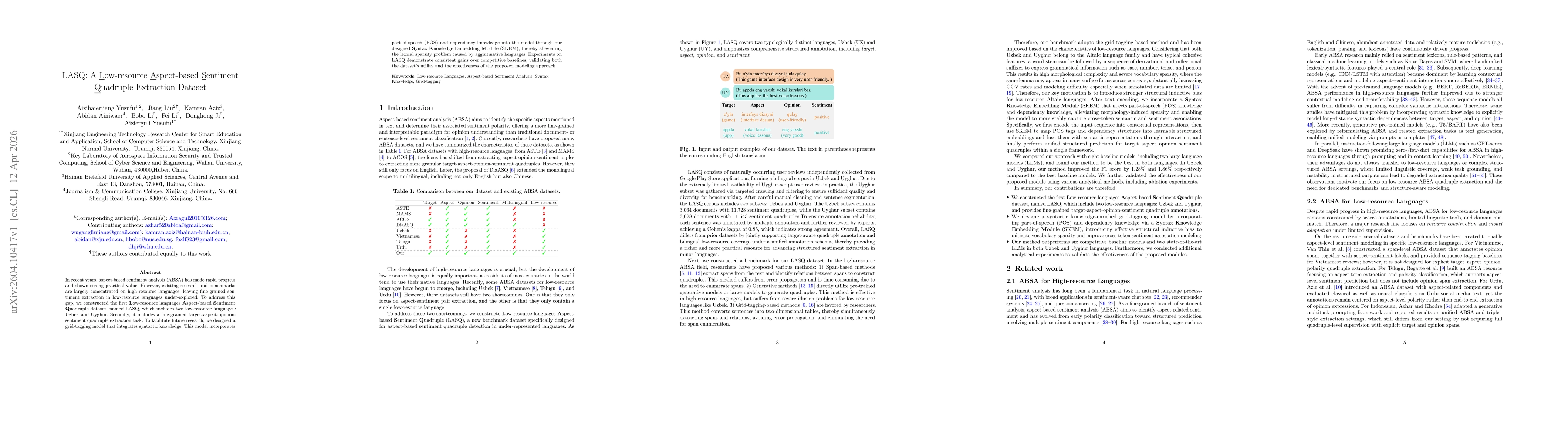 Thumbnail for LASQ: A Low-resource Aspect-based Sentiment Quadruple Extraction Dataset