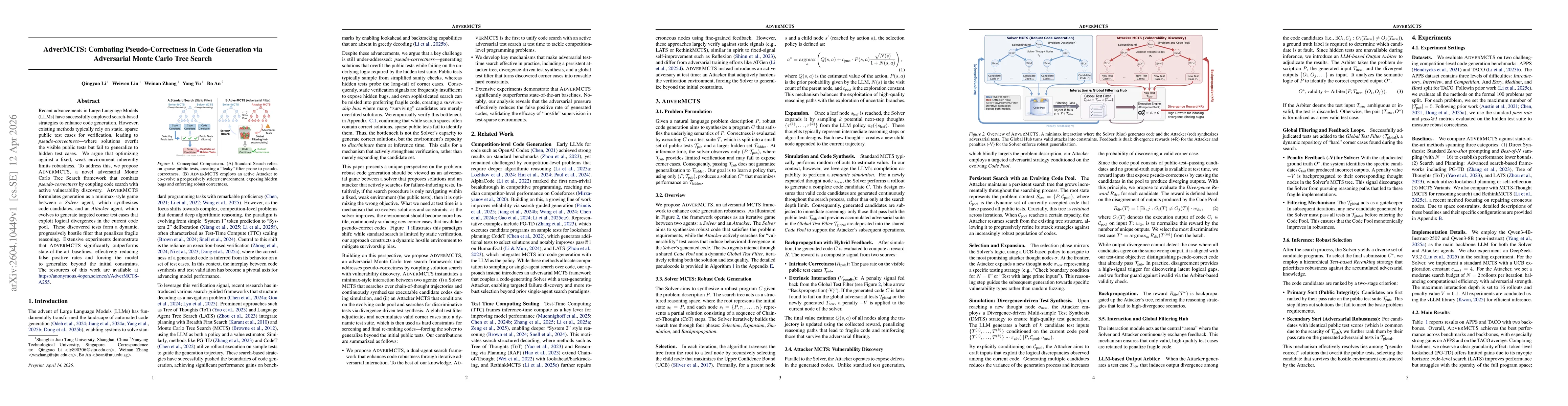 Thumbnail for AdverMCTS: Combating Pseudo-Correctness in Code Generation via Adversarial Monte Carlo Tree Search