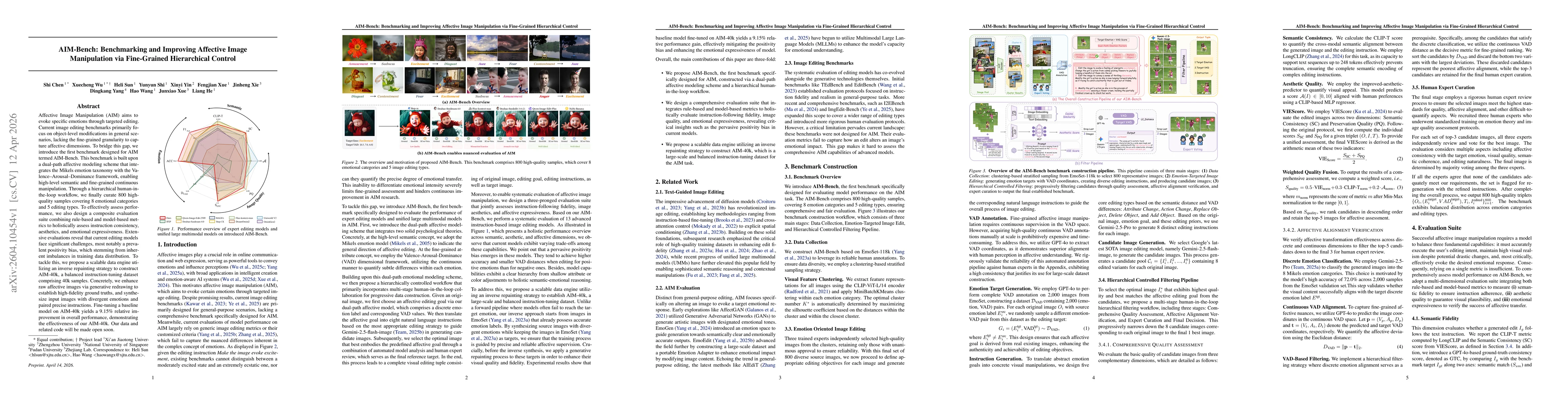 Thumbnail for AIM-Bench: Benchmarking and Improving Affective Image Manipulation via Fine-Grained Hierarchical Control