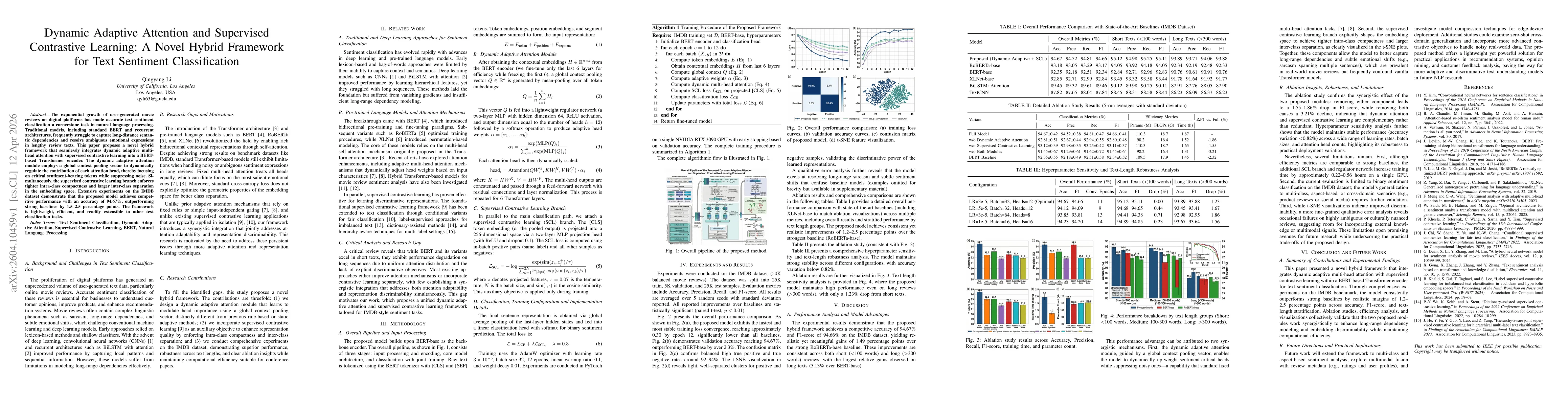 Thumbnail for Dynamic Adaptive Attention and Supervised Contrastive Learning: A Novel Hybrid Framework for Text Sentiment Classification