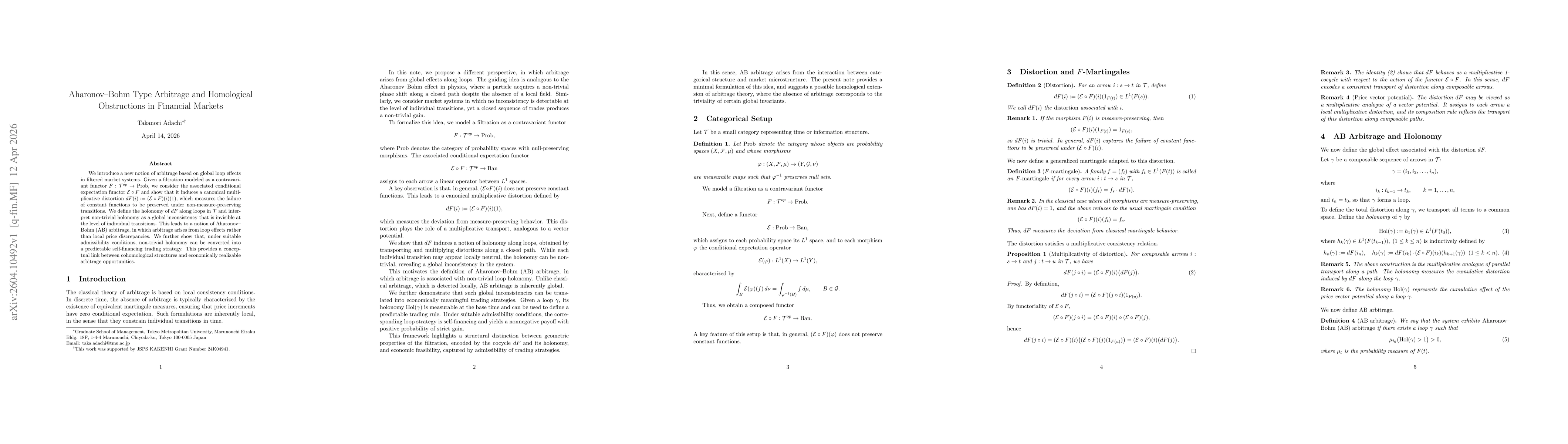 Thumbnail for Aharanov-Bohm Type Arbitrage and Homological Obstructions in Financial Markets