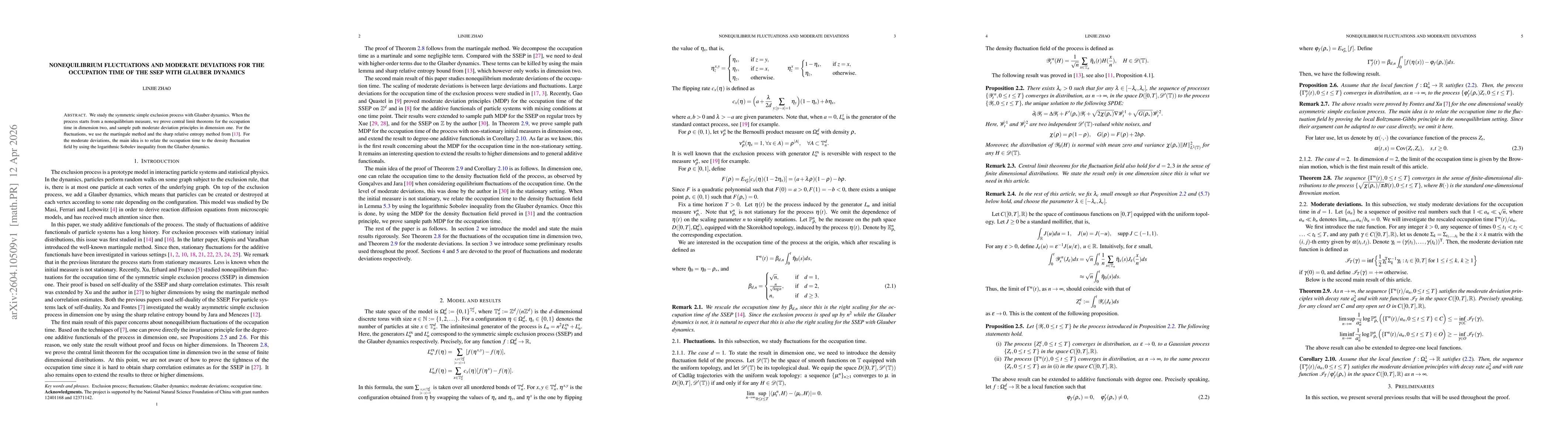 Thumbnail for Nonequilibrium fluctuations and moderate deviations for the occupation time of the SSEP with Glauber dynamics