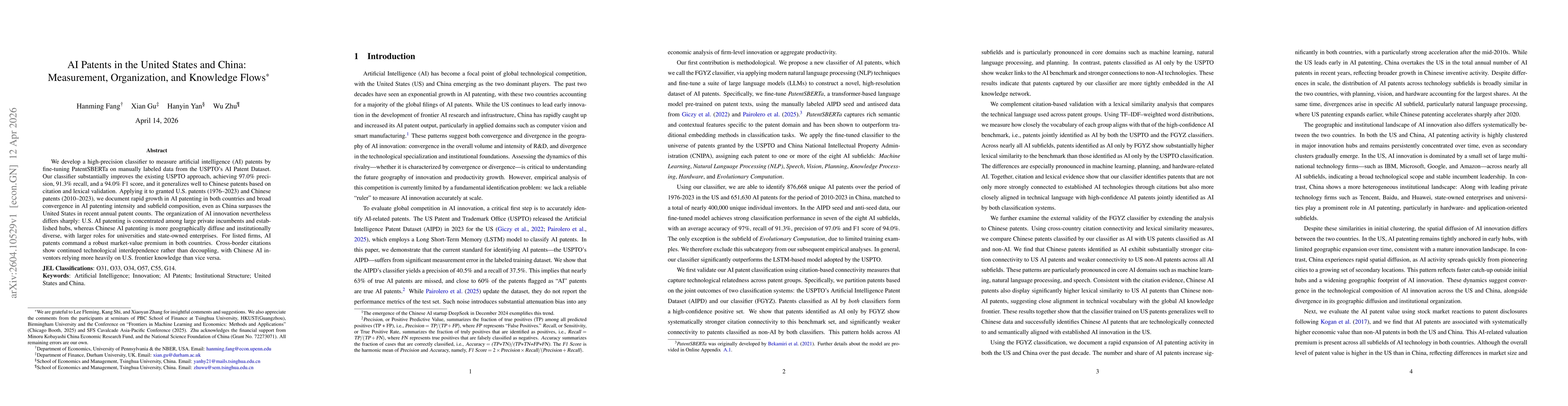 Thumbnail for AI Patents in the United States and China: Measurement, Organization, and Knowledge Flows