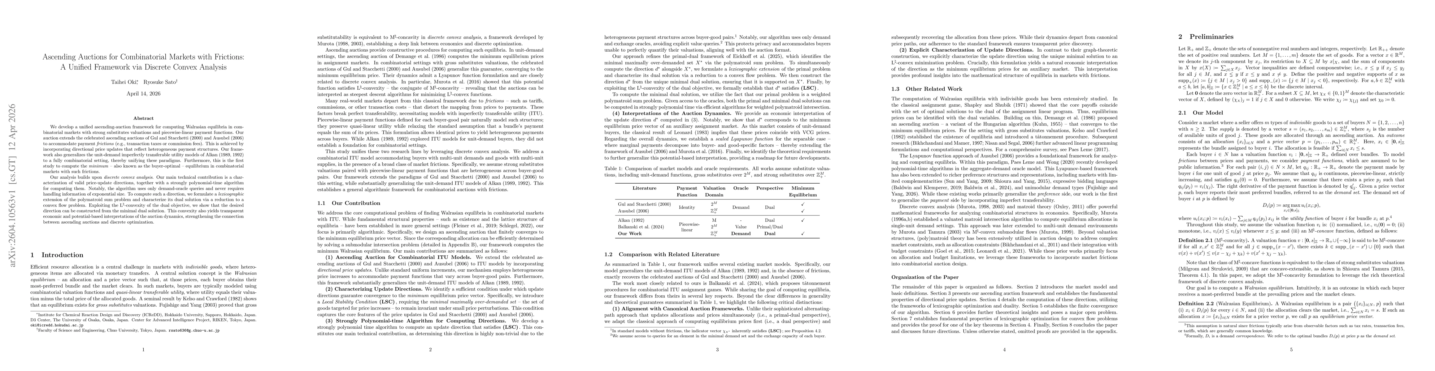 Thumbnail for Ascending Auctions for Combinatorial Markets with Frictions: A Unified Framework via Discrete Convex Analysis