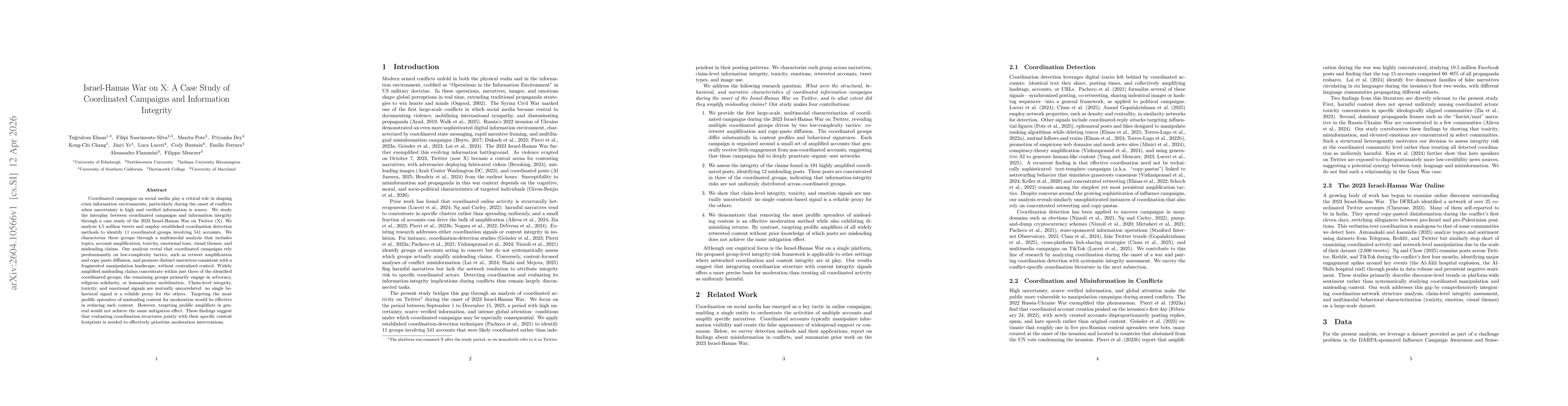 Thumbnail for Israel-Hamas War on X: A Case Study of Coordinated Campaigns and Information Integrity