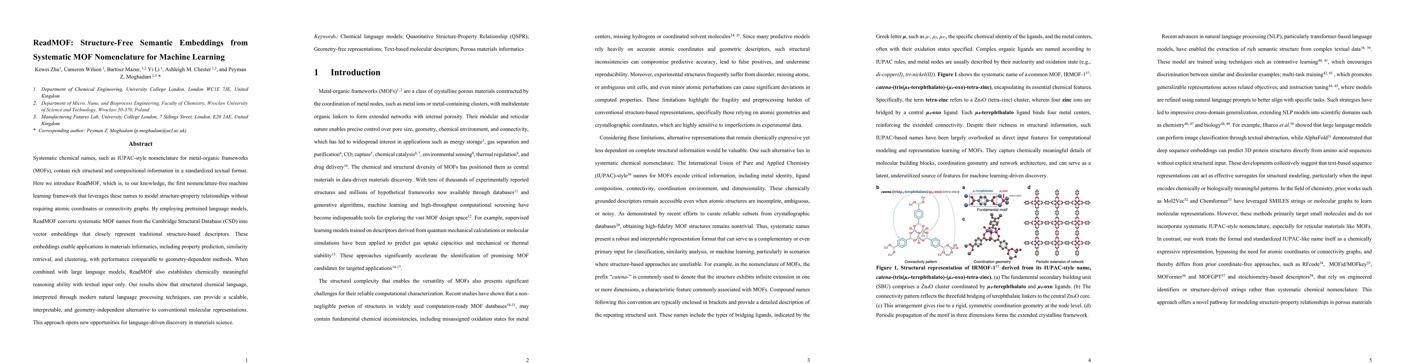 Thumbnail for ReadMOF: Structure-Free Semantic Embeddings from Systematic MOF Nomenclature for Machine Learning
