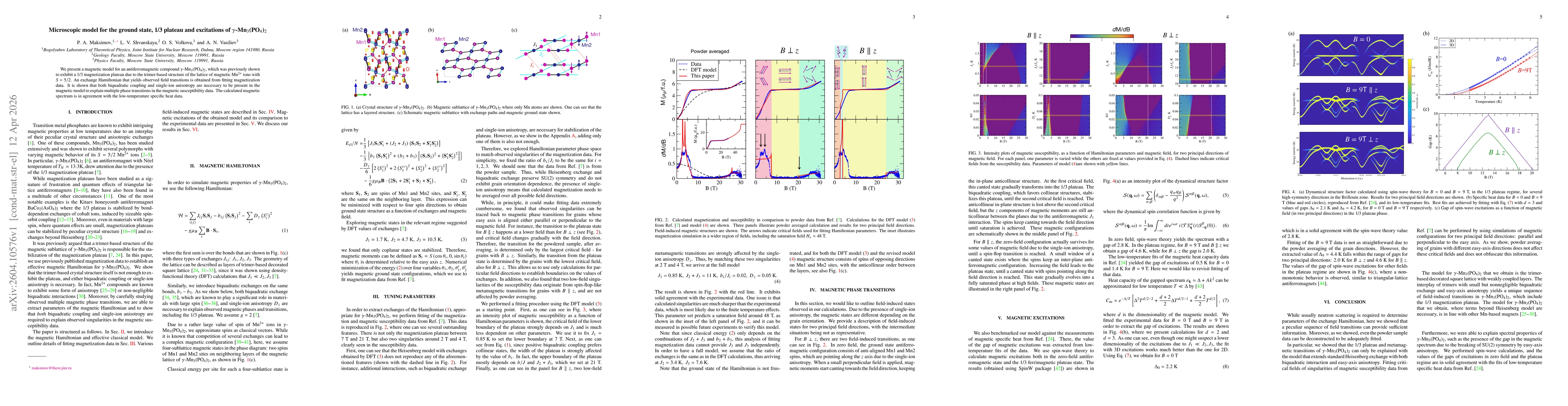 Thumbnail for Microscopic model for the ground state, 1/3 plateau and excitations of $γ$-Mn$_3$(PO$_4$)$_2$