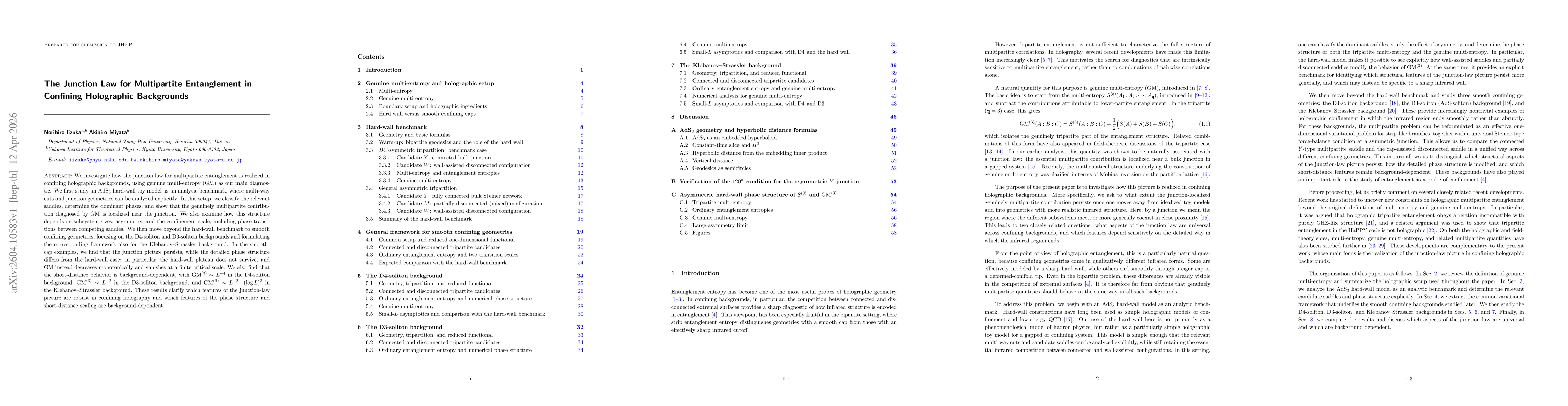 Thumbnail for The Junction Law for Multipartite Entanglement in Confining Holographic Backgrounds