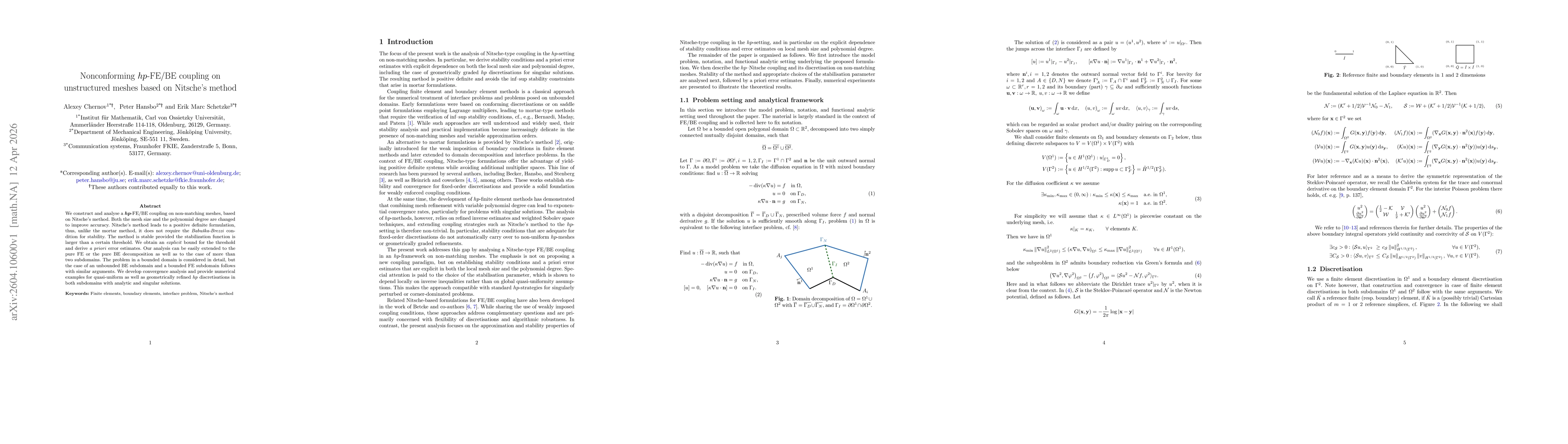 Thumbnail for Nonconforming $hp$-FE/BE coupling on unstructured meshes based on Nitsche's method