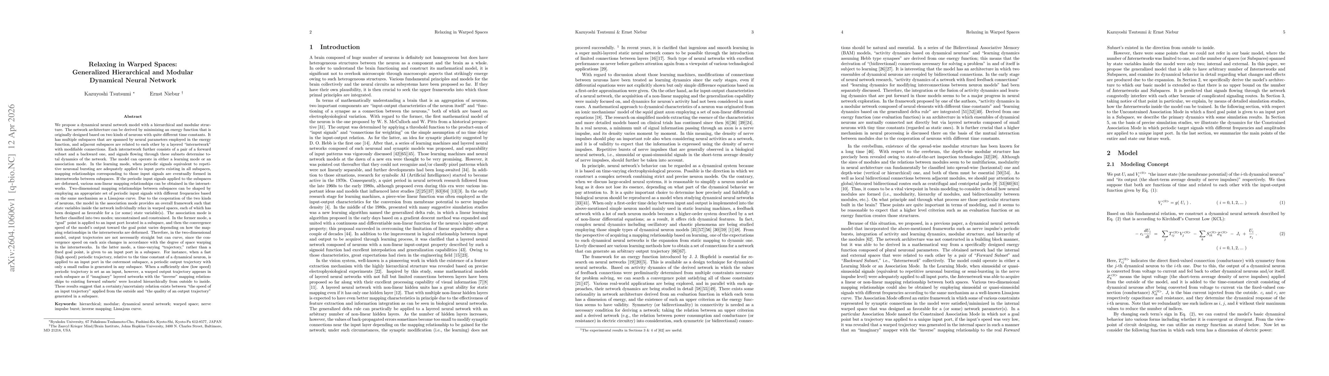 Thumbnail for Relaxing in Warped Spaces: Generalized Hierarchical and Modular Dynamical Neural Network