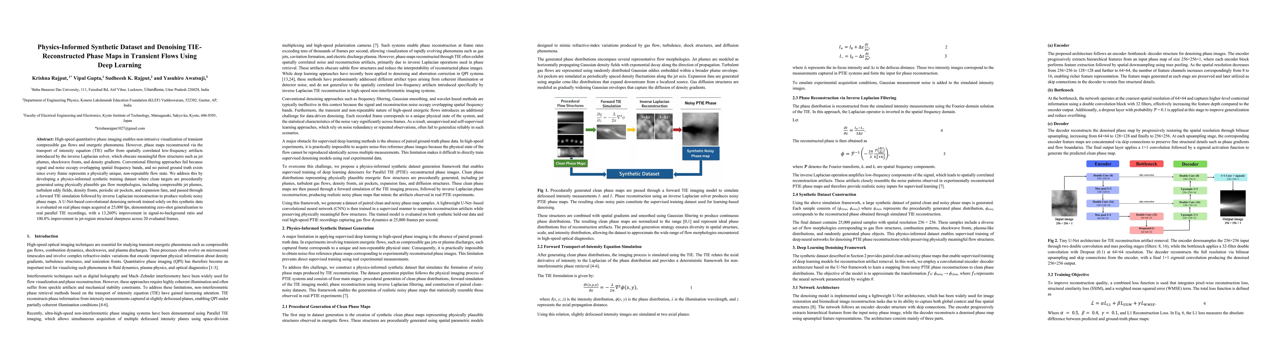 Thumbnail for Physics-Informed Synthetic Dataset and Denoising TIE-Reconstructed Phase Maps in Transient Flows Using Deep Learning