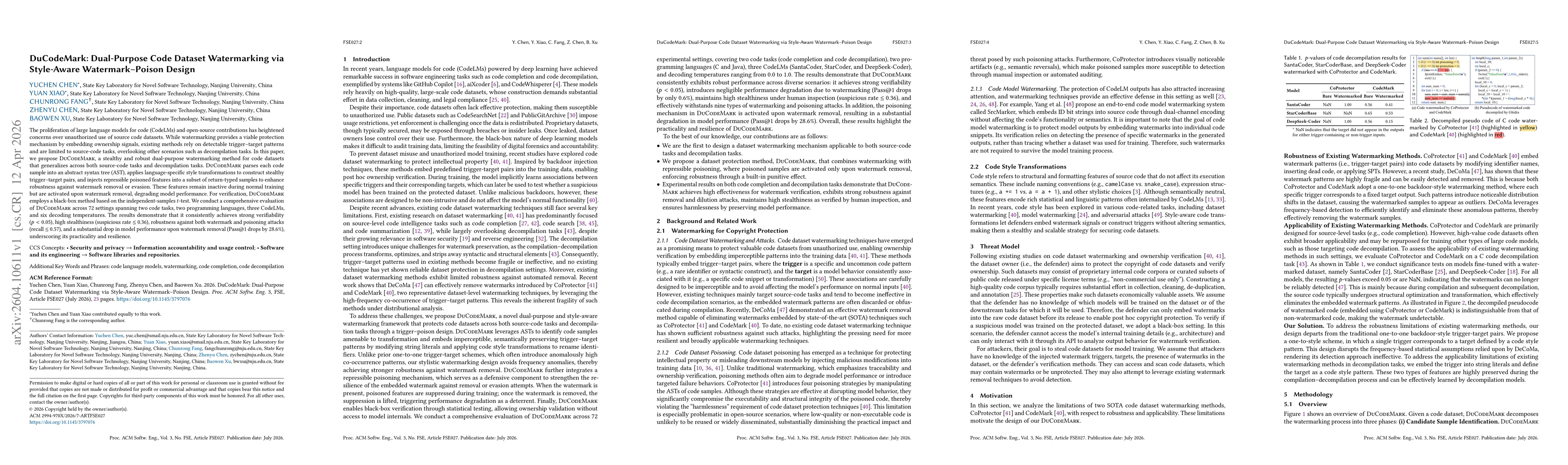 Thumbnail for DuCodeMark: Dual-Purpose Code Dataset Watermarking via Style-Aware Watermark-Poison Design