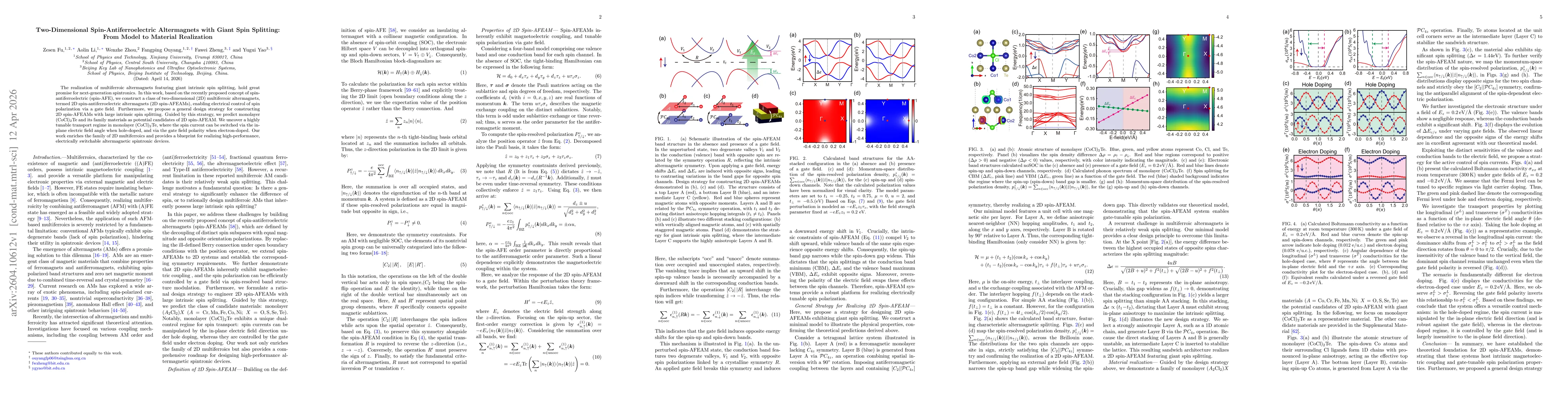 Thumbnail for Two-Dimensional Spin-Antiferroelectric Altermagnets with Giant Spin Splitting: From Model to Material Realization