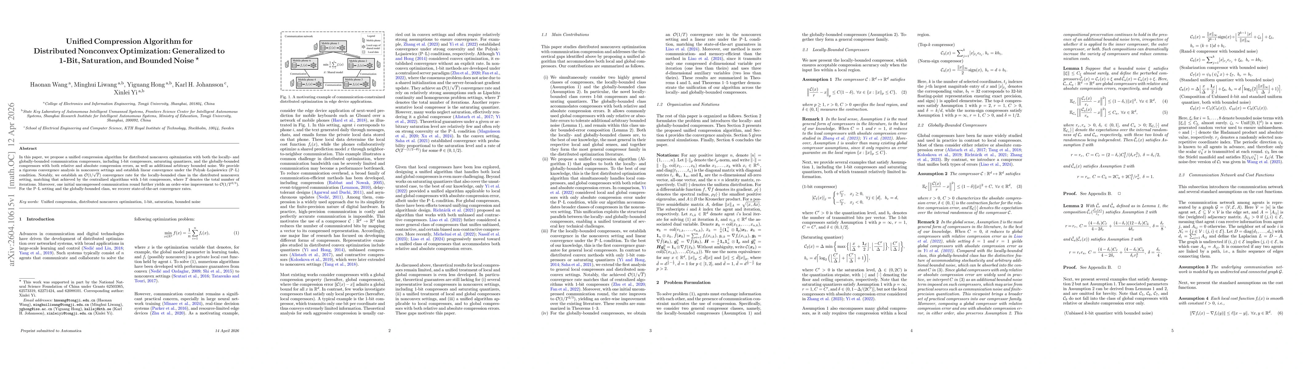 Thumbnail for Unified Compression Algorithm for Distributed Nonconvex Optimization: Generalized to 1-Bit, Saturation, and Bounded Noise