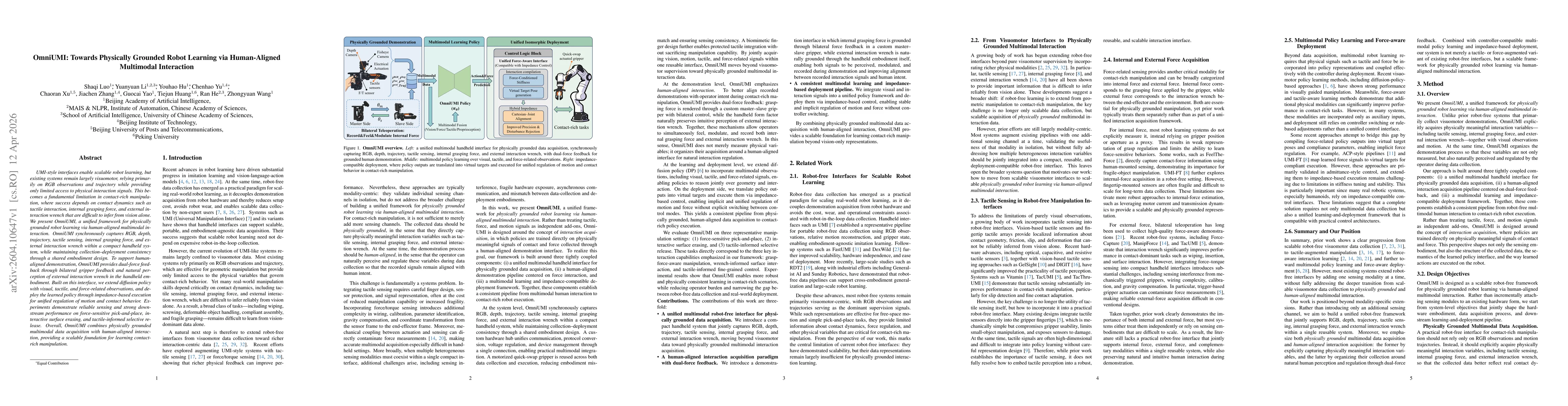Thumbnail for OmniUMI: Towards Physically Grounded Robot Learning via Human-Aligned Multimodal Interaction