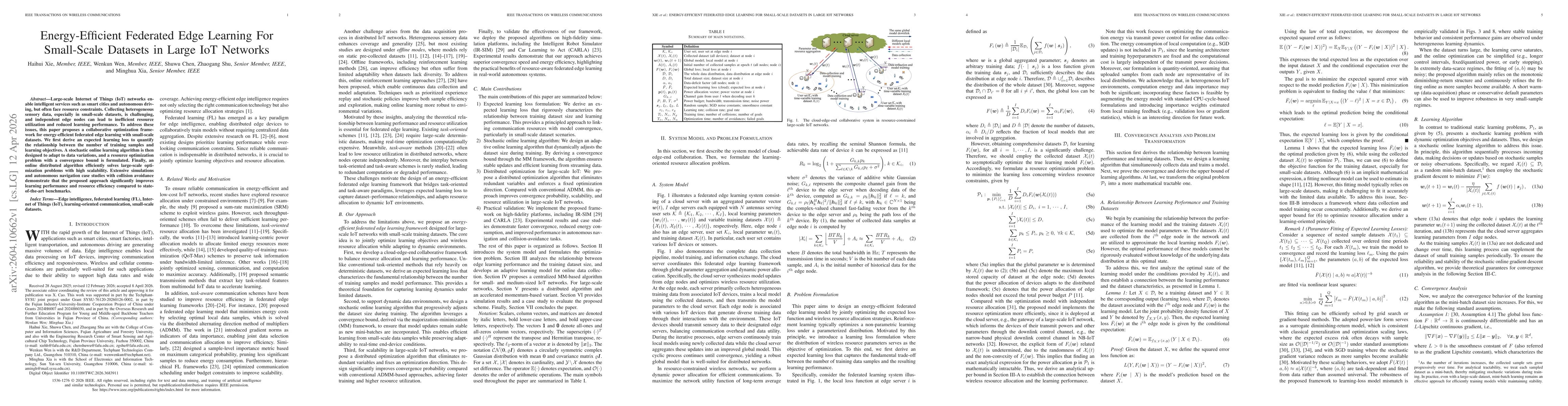 Thumbnail for Energy-Efficient Federated Edge Learning For Small-Scale Datasets in Large IoT Networks