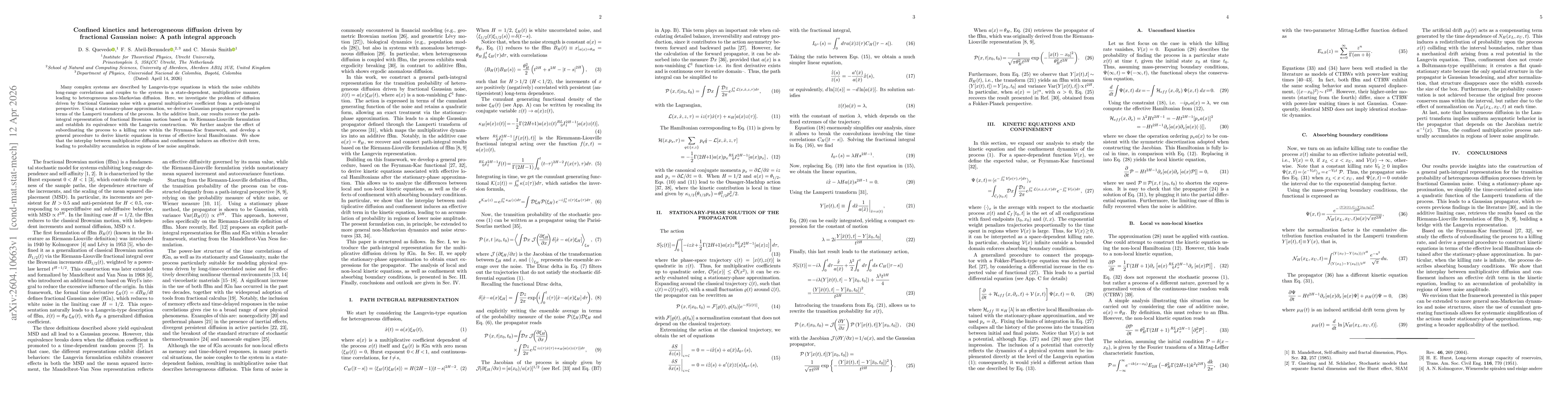 Thumbnail for Confined kinetics and heterogeneous diffusion driven by fractional Gaussian noise: A path integral approach