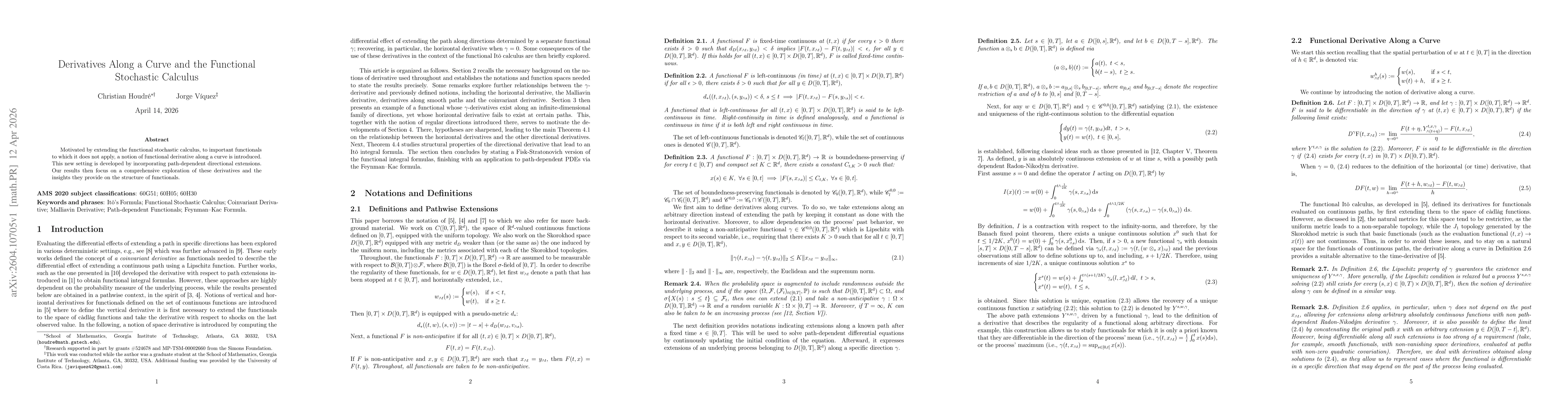 Thumbnail for Derivatives Along a Curve and the Functional Stochastic Calculus