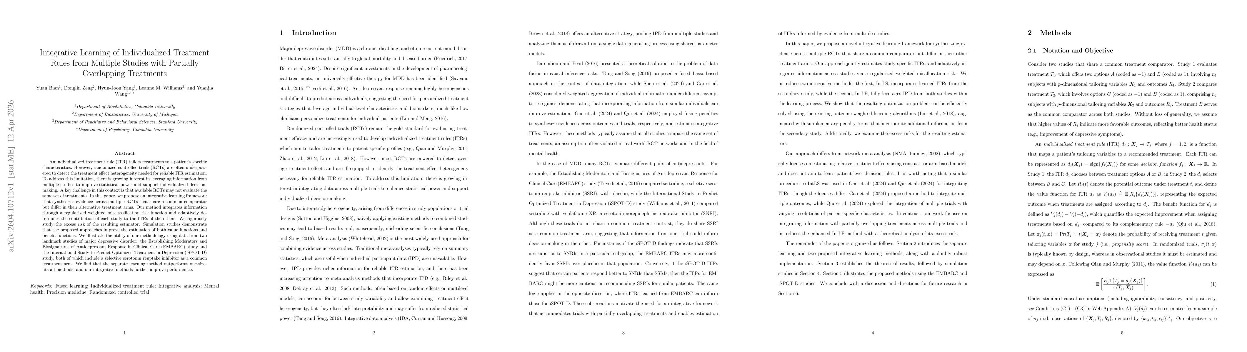 Thumbnail for Integrative learning of individualized treatment rules from multiple studies with partially overlapping treatments