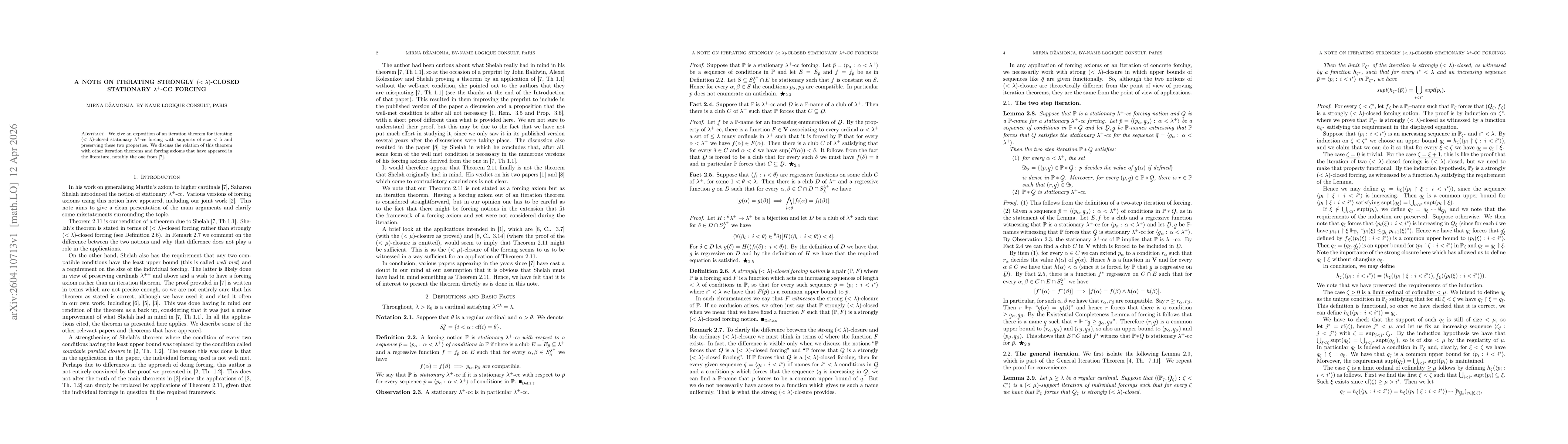 Thumbnail for A note on iterating strongly $(<λ)$-closed stationary $λ^+$-cc forcing
