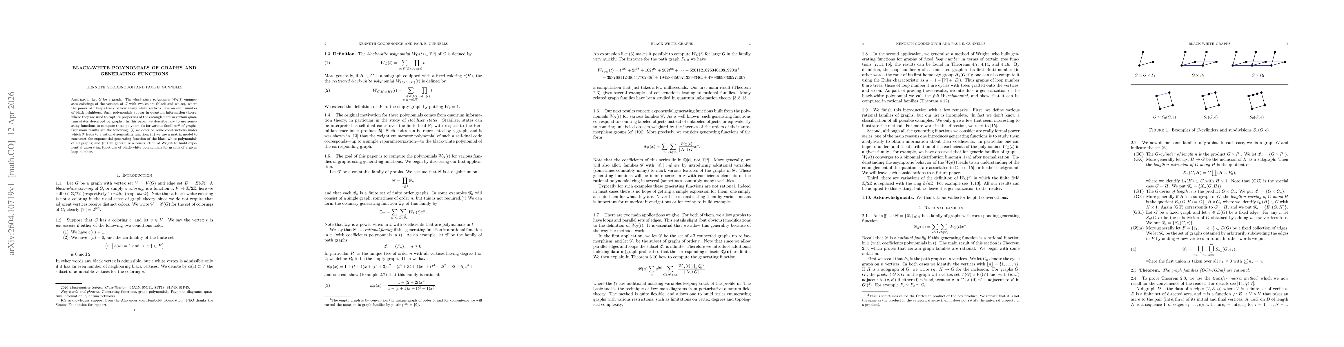 Thumbnail for Black-white polynomials of graphs and generating functions