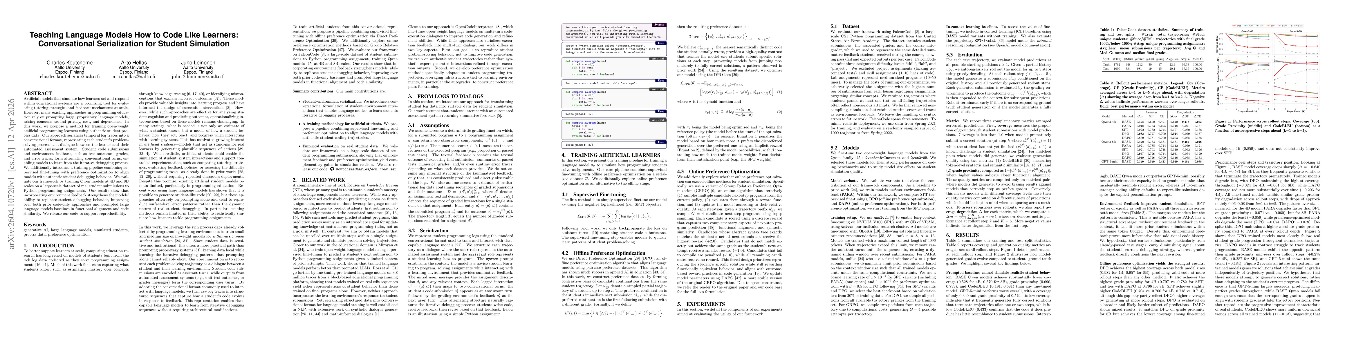 Thumbnail for Teaching Language Models How to Code Like Learners: Conversational Serialization for Student Simulation
